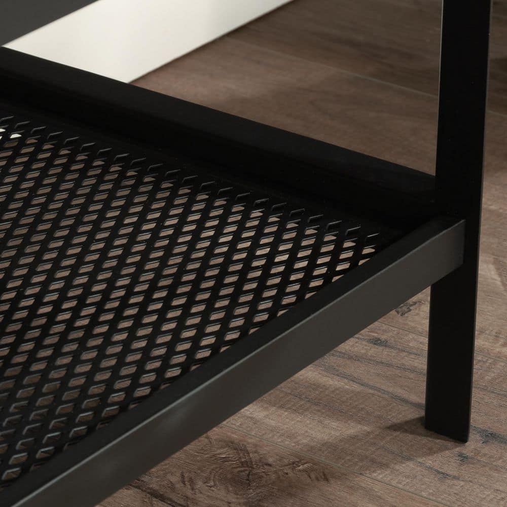 Barrel Oak and Black Metal 2-Drawer Office Credenza