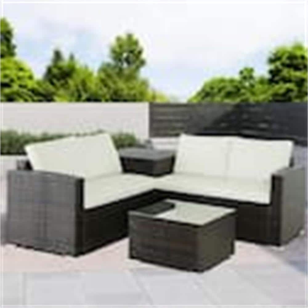 4-Piece Brown Wicker Rattan Outdoor Sectional Sofa Set with Storage Box Gro