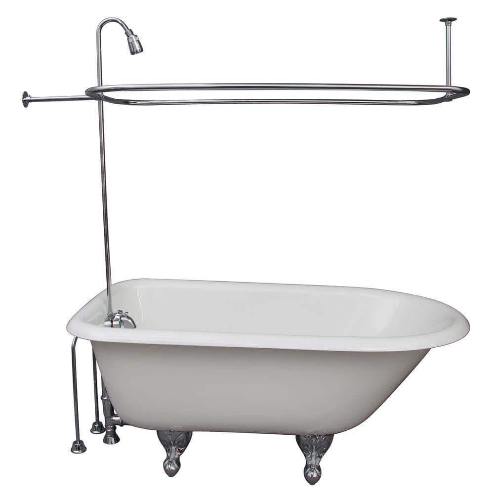 4.5 ft. Cast Iron Ball and Claw Feet Roll Top Tub in White with Polished Ch