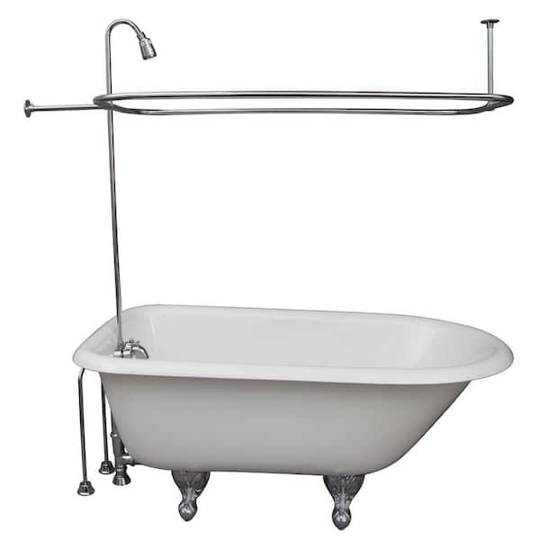 Barclay Products 4.5 ft. Cast Iron Ball and Claw Feet Roll Top Tub in White with Polished Chrome Accessories