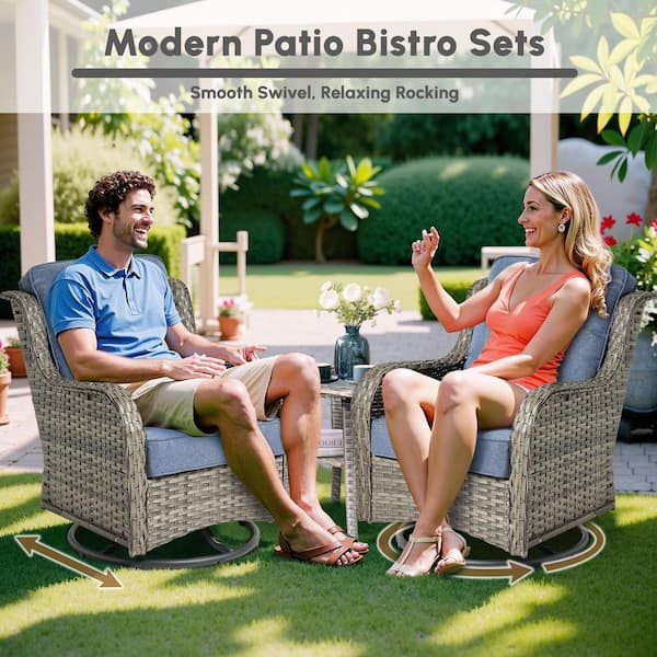OVIOS Joyoung Gray 7-Piece Wicker Patio Rectangle Fire Pit