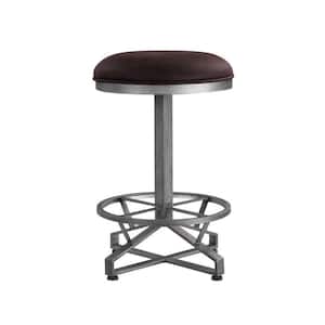 24 in. Brown Low Back Metal Frame Counter Height Stool with Fabric Seat