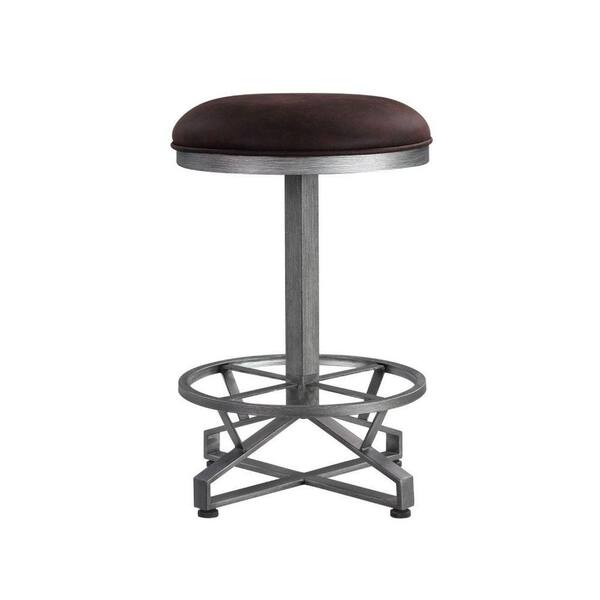 Benjara 24 in. Brown Low Back Metal Frame Counter Height Stool with Fabric Seat