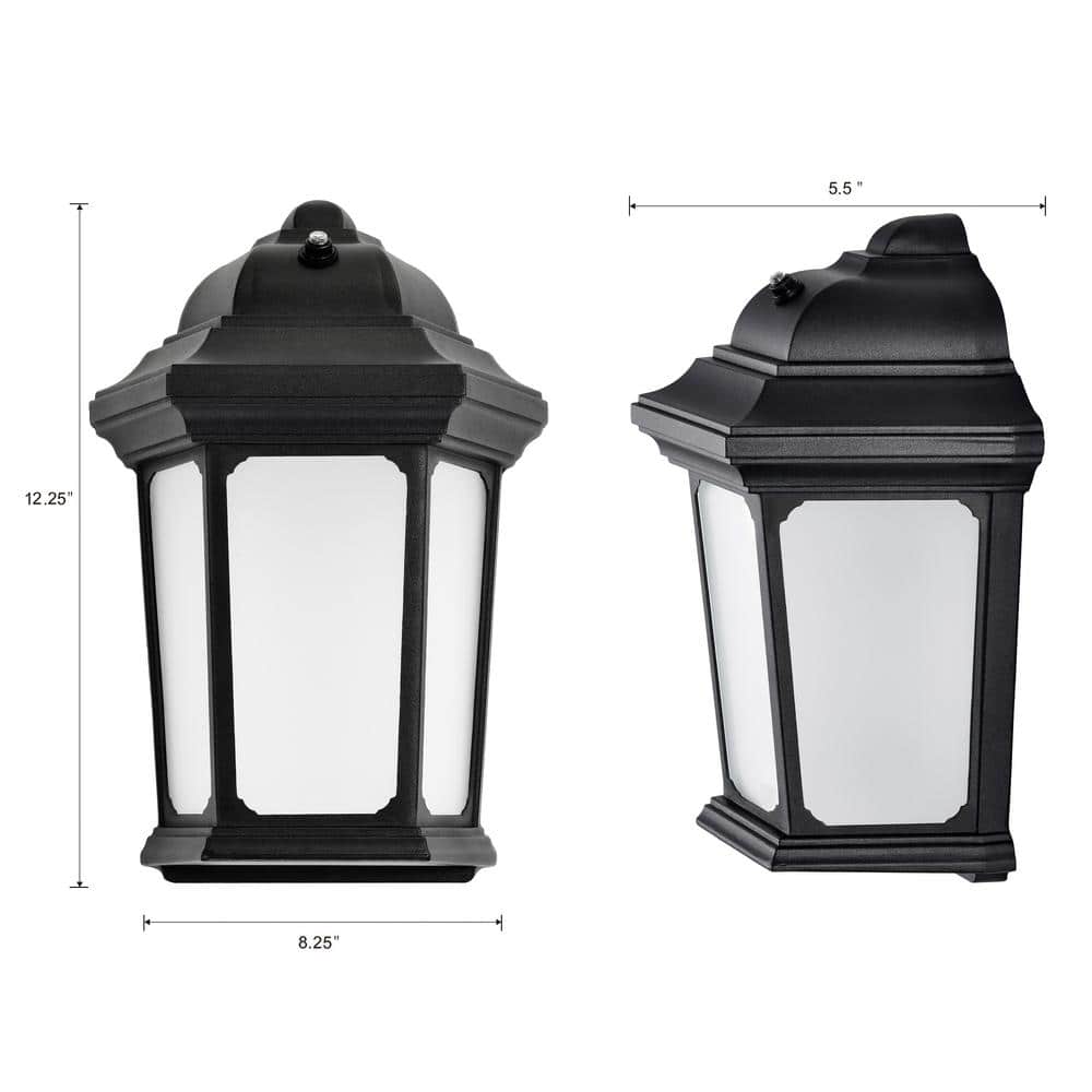 Black Aluminum LED Outdoor Wall Lantern with Frosted Glass