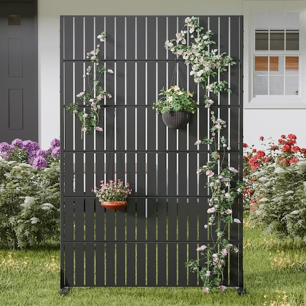 47 in. W x 71 in. H Black Vertical Fence Rectangle Galvanized Sheet Outdoor Private Screen Decorative Art Panel