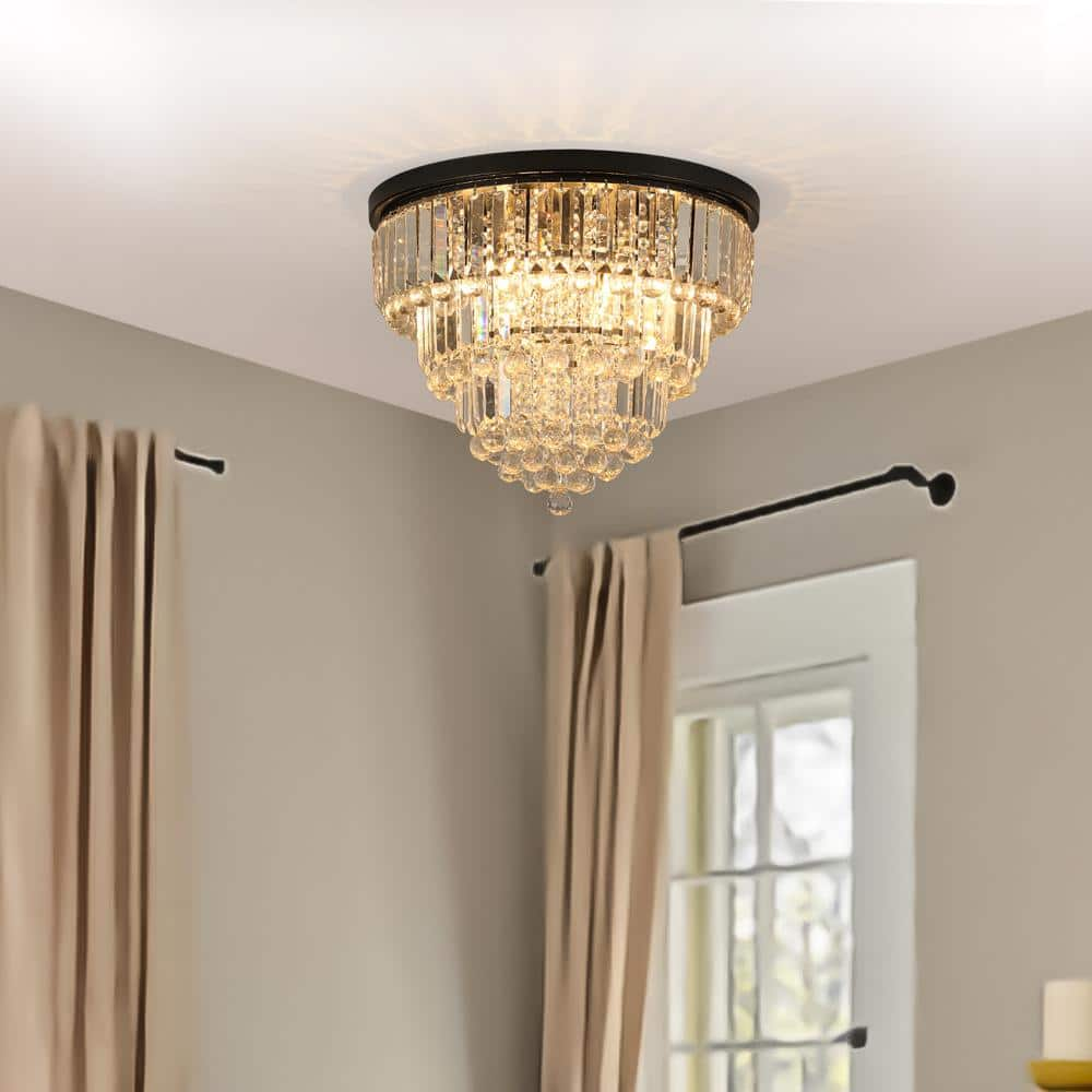 Runesay 19.7 in. 6-Light Black Luxury Modern Crystal Lights Ceiling ...