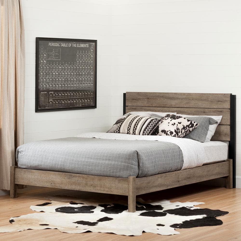 Full Weathered Oak and Matte Black Wood Headboard