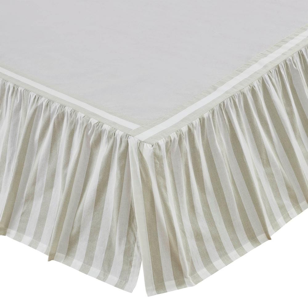 Soft White and Khaki Striped Cotton Queen Bed Skirt