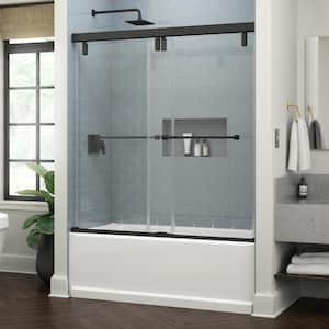 Everly 60 in. x 59-1/4 in. Mod Semi-Frameless Sliding Bathtub Door in Matte Black and 3/8 in. (10mm) Clear Glass