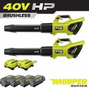 40V HP Brushless Whisper Series 190 MPH 730 CFM Cordless Battery Leaf Blower (2-Tool) with 4 Batteries and 2 Chargers