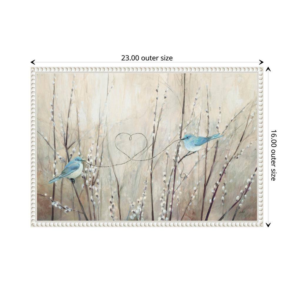 23"x16" Pretty Birds Neutral String Canvas Wall Art with White Beaded Frame