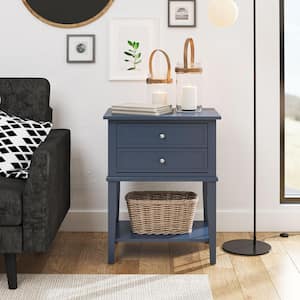 Ameriwood Home Queensbury Accent Table with 2-Drawers, Stone Blue