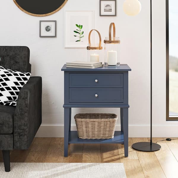 Ameriwood Home Queensbury Accent Table with 2Drawers, Stone Blue