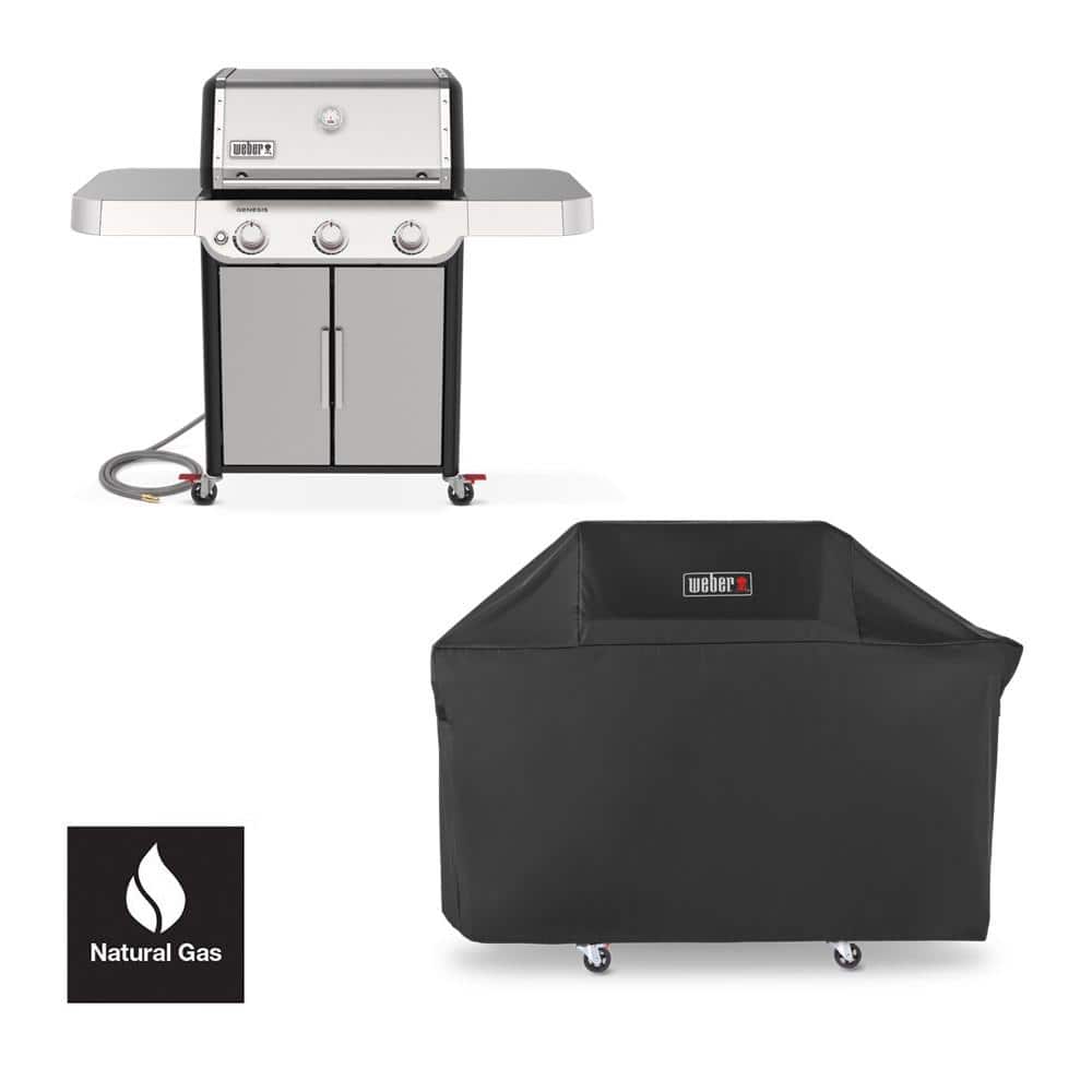 Genesis S-315 3-Burner Natural Gas Grill in Stainless Steel with Grill Cover