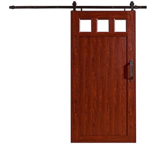42 in. x 84 in. Millbrooke Cherry 3-Lite Acrylic Pane PVC Sliding Barn Door and Hardware Kit - Door Assembly Required