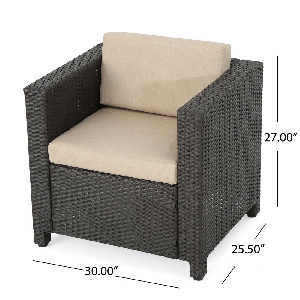 Modern 5-Piece Outdoor Club Chair Set with Cushions in Brown and Beige