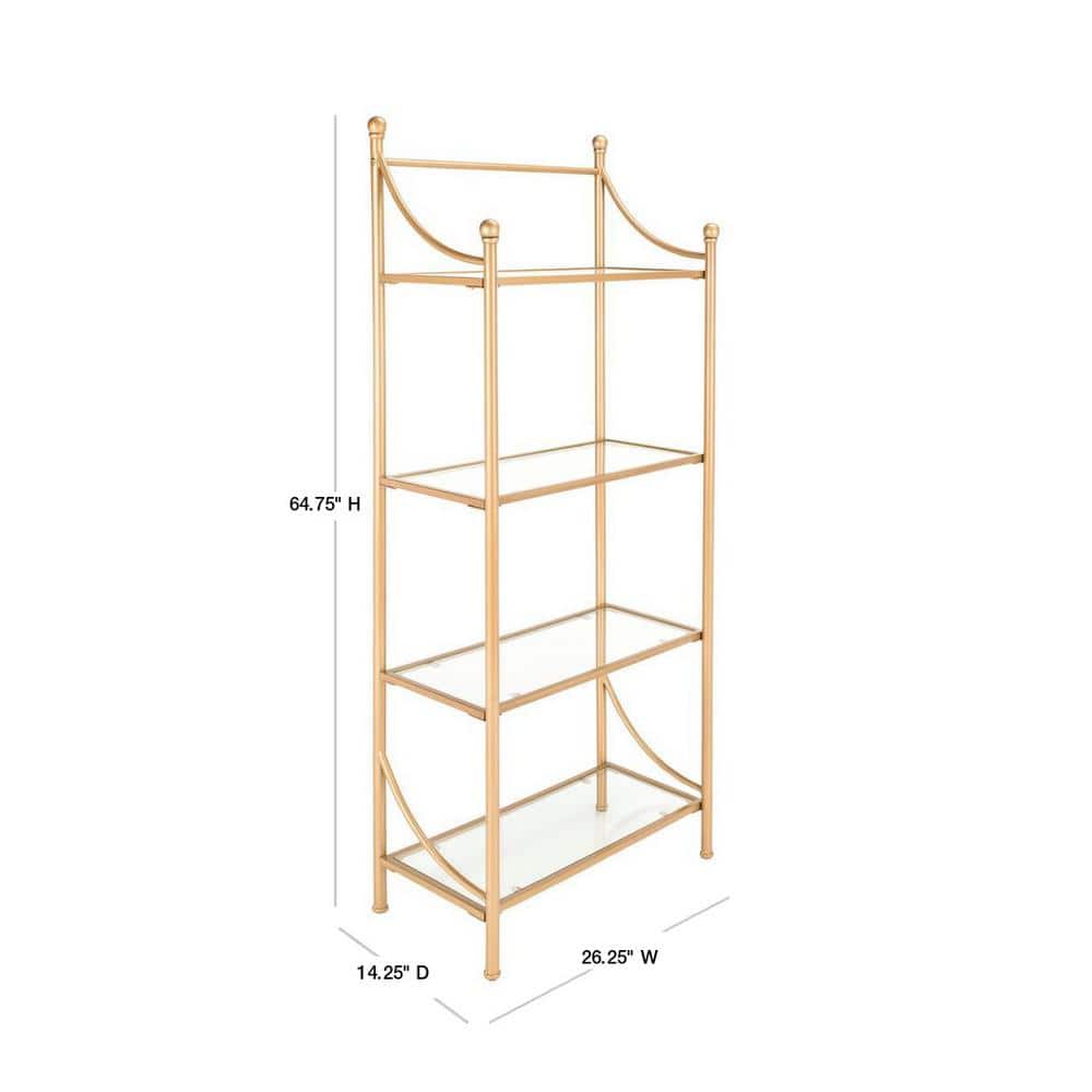 Elegant Diana 4-Tier Gold Metal & Tempered Glass Etagere