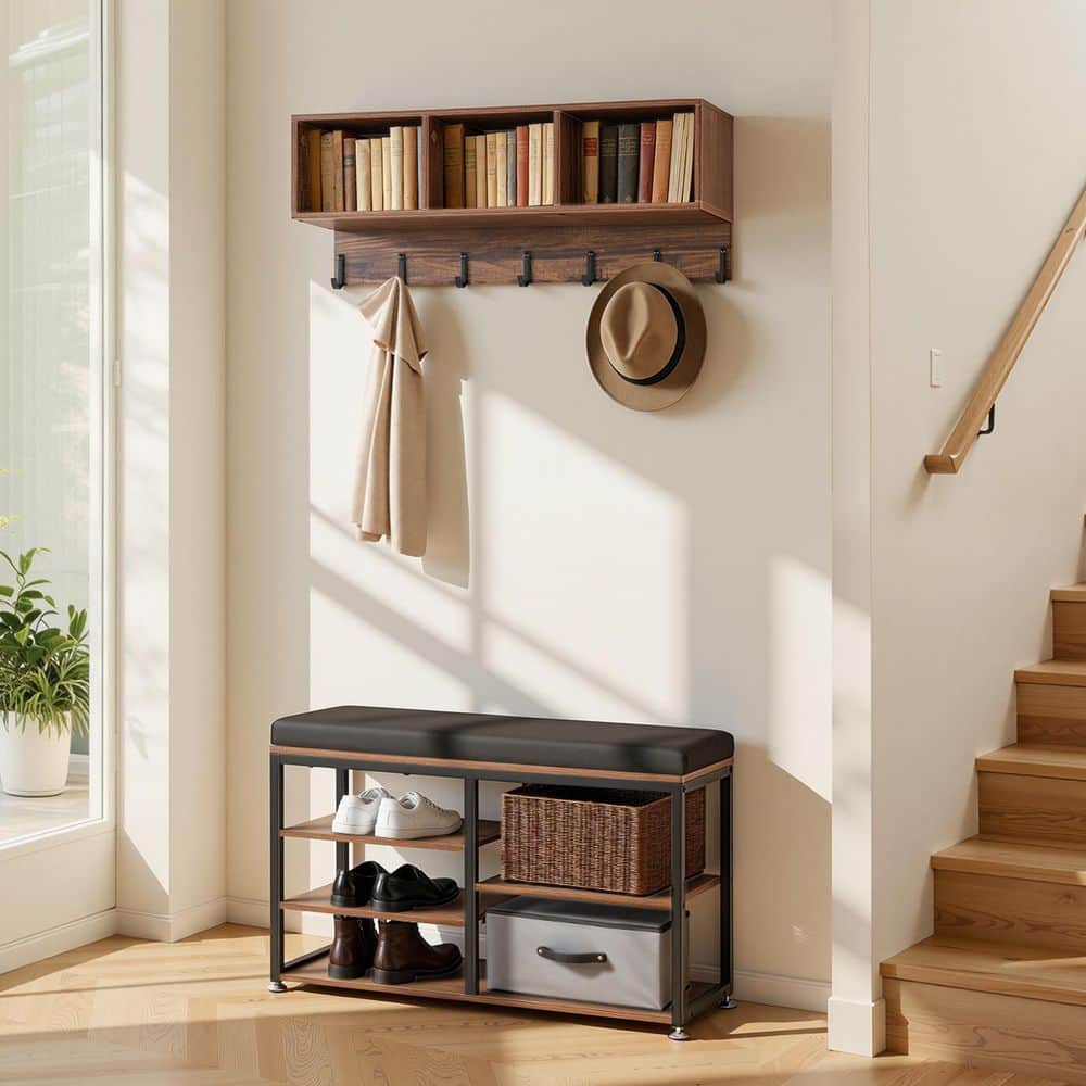 Coat Rack with Shoe Bench, 3-in-1 Shoe Coat Rack Combo Set with Hooks and Bookshelf for Entry Bedroom Closet 2025 update price history on PriceWatchPro