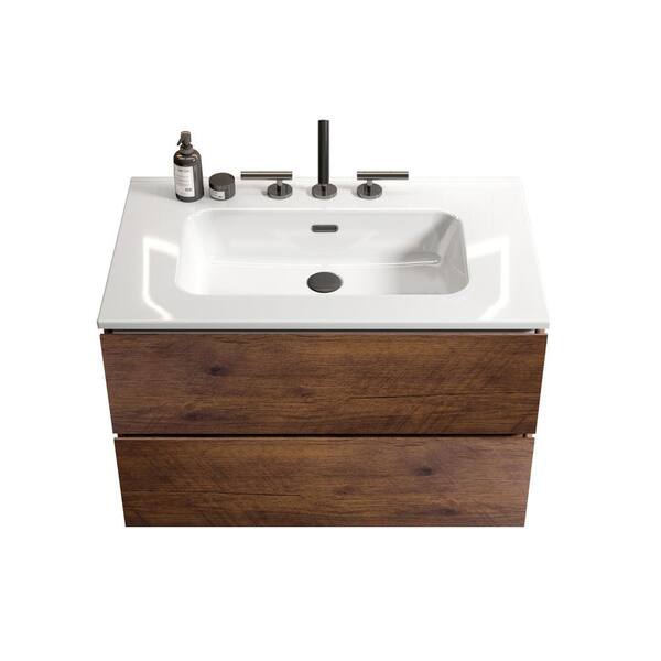 Eviva Lux 60 in. W x 21 in. D x 26 in. H Floating Bath Vanity in Rosewood with White Tempered Glass Top