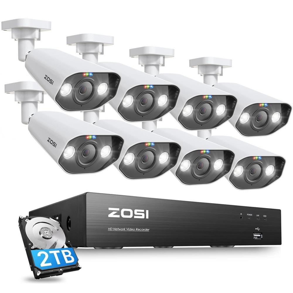 8-Channel 8MP PoE 2TB NVR Security Camera System with 8 Wired 8MP Spotlight Cameras, 2-Way Audio, AI Motion Detection -  ZOSI, 8DN-1828W8-20