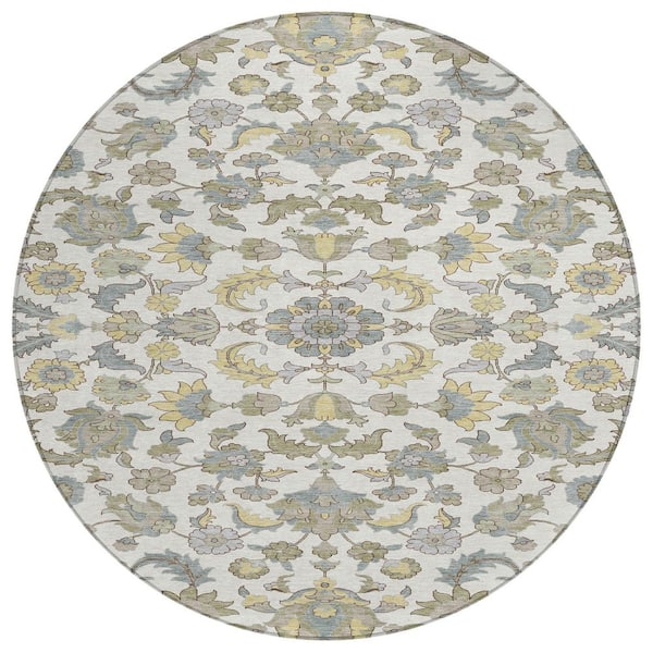 Chantille Machine Washable Indoor/Outdoor Abstract ACN2473 Ivory 8 ft. x 8 ft. Round Rug