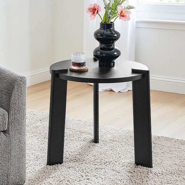 Ian 22 in. Black Round Wood End Table with Faux Brass Finish Tripod Base