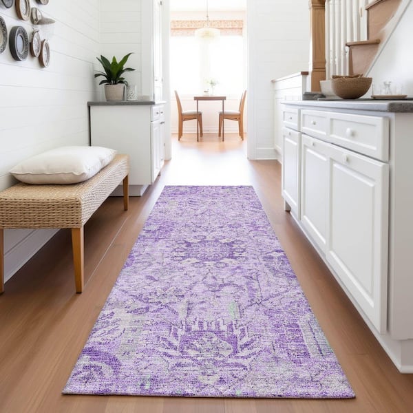 Mayfield Premium Machine Washable Abstract AMF1102 Lavender 2 ft. 3 in. x 7 ft. 6 in. Runner Rug