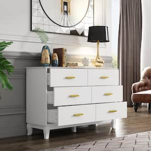 White Wooden Accent Storage Cabinet, Dresser, Vanity, Chest, with 6 Large Drawers, for Bedroom, Livingroom