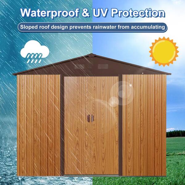 Mondawe 8 ft. x 10 ft. Brown Metal Outdoor Storage Shed with