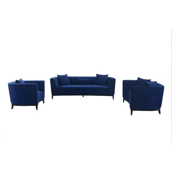 Armen Living Melange 93 in. W 3-Piece Blue Velvet Living Room Seating Set