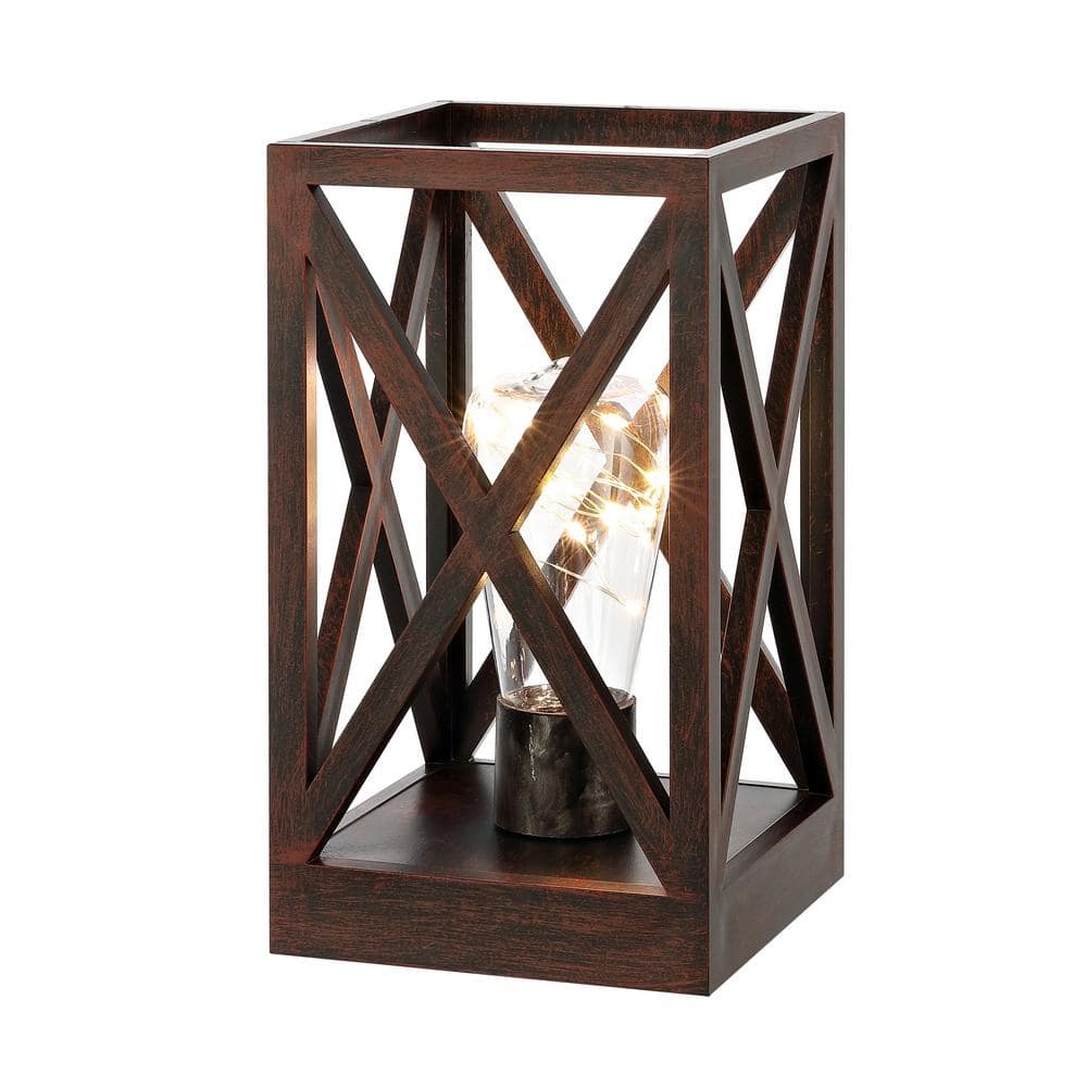 Hampton Bay Rimgate 15.5 in. 1-Light Black Lantern Indoor Table Lamp with Clear Glass Shade