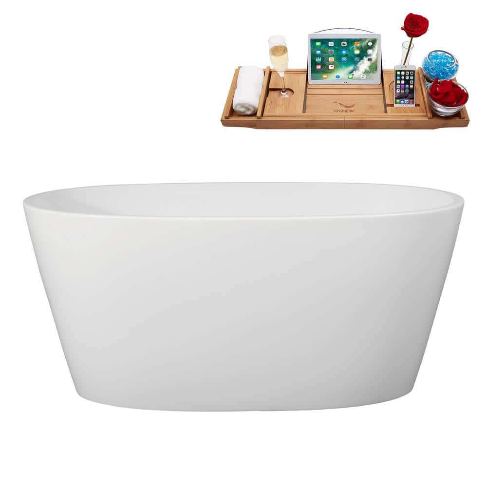 51 in. x 28 in. Acrylic Freestanding Soaking Bathtub in Glossy White with Matte Black Drain, Bamboo Tray price history on PriceWatchPro
