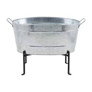 24 in. W Steel Classic Oval Galvanized Tub With Folding Stand