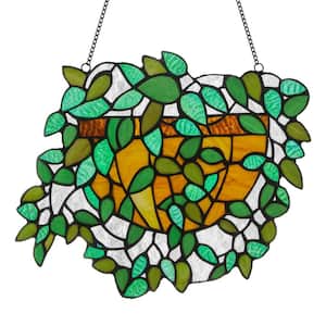 Hanging Plant Green/Multicolored Stained Glass Window Panel