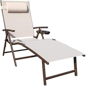 Folding Metal Outdoor Chaise Lounge with Cup Holder for Outdoor Patio Beach