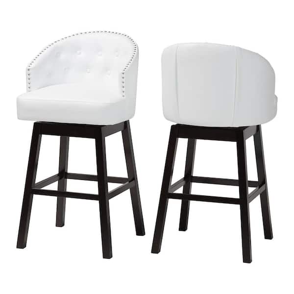 Baxton Studio Avril White Faux Leather Upholstered 2-Piece Bar Stool Set