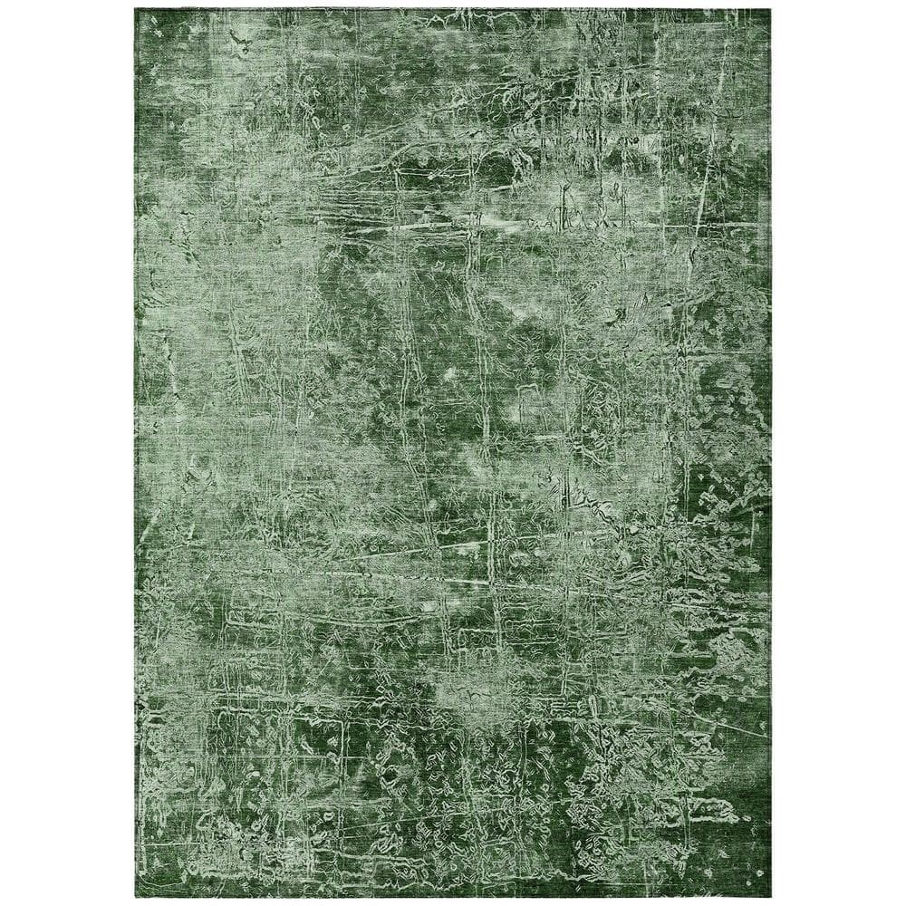 Emerald Green Geometric Flat Woven Washable Rug 8' x 10'