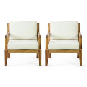 Rossville Teak Removable Cushions Wood Outdoor Lounge Chair with Beige Cushions (2-Pack)