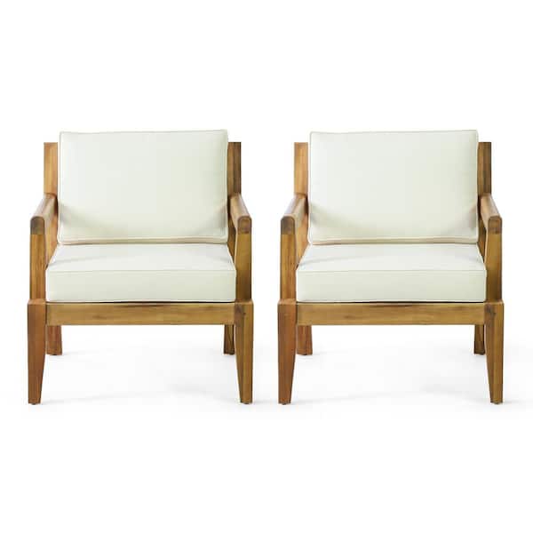 Rossville Teak Removable Cushions Wood Outdoor Lounge Chair with Beige Cushions (2-Pack)