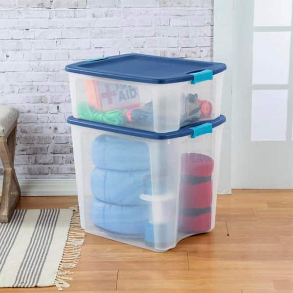 Sterilite 45 Gallon Heavy Duty Plastic Stackable Storage Container Tote  with Wheels and Latching Indexed Lid for Home Organization, Gray, 8 Pack