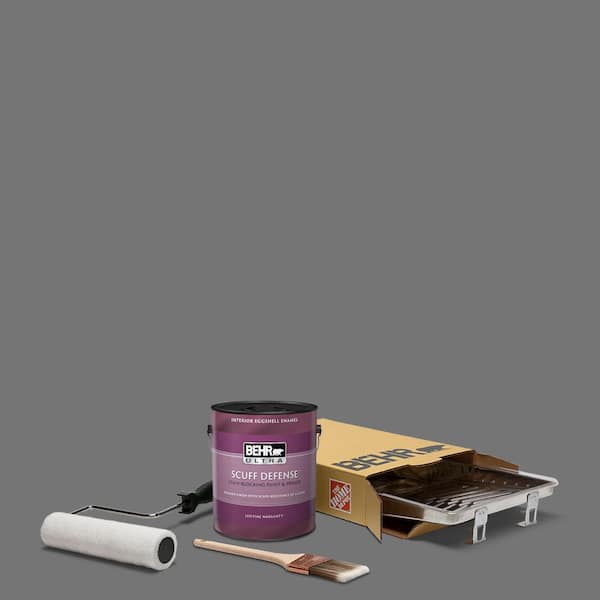 BEHR 1 gal. #N520-5 Iron Mountain Extra Durable Eggshell Enamel Interior Paint and 5-Piece Wooster Set All-in-One Project Kit
