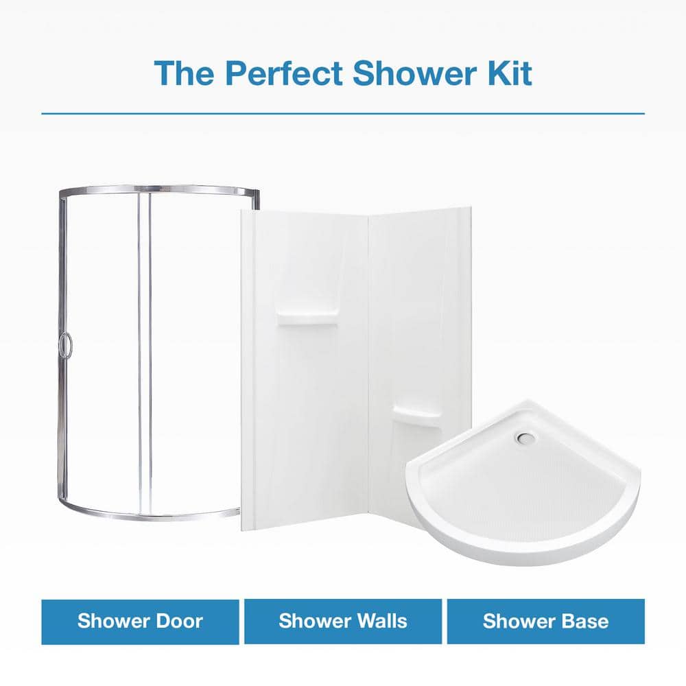 Polished Chrome 33" Round Corner Shower Kit with Clear Glass Panels