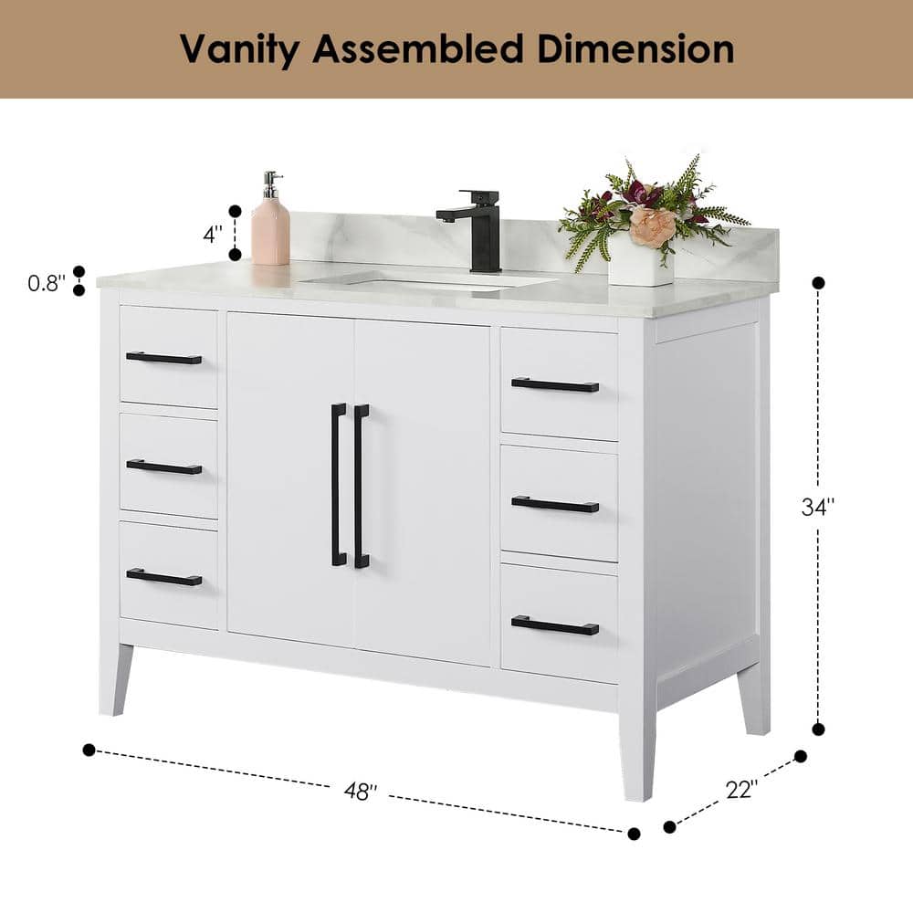 Laurel 48" White Fir Wood Vanity with Calacatta Quartz Top