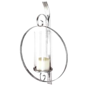 18 in. x 12 in. Round Silver Metal Candle Wall Sconce With Glass
