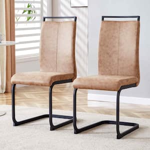 Modern Brown Tech Cloth Seat Dining Chairs Set of 2 for Kitchen, Living, Dining Room