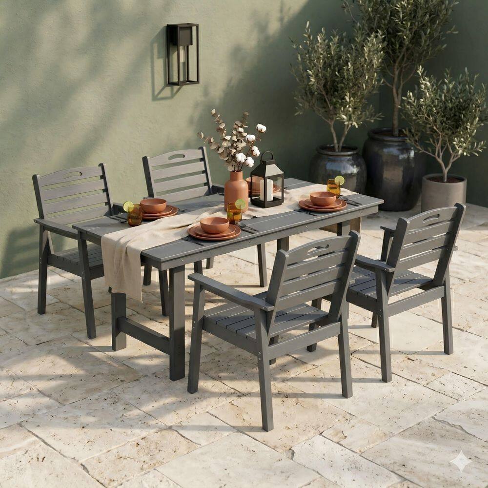 "Gray 5-Piece HDPE Plastic Patio Outdoor Dining Set with 4 Chairs and 66.9"" Rectangular Table" price history on PriceWatchPro
