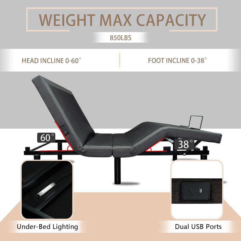 Black Queen Adjustable Bed Frame with Wireless Remote Control with USB Port - thumbnail 7