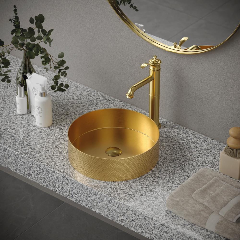 Brushed Gold Single-Handle Stainless Steel Vessel Sink Faucet