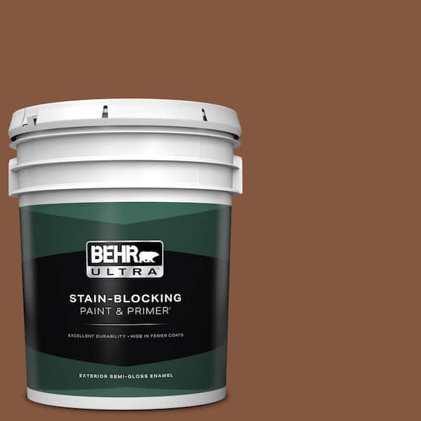 BEHR ULTRA 5 gal. #230F-7 Florence Brown Semi-Gloss Enamel Exterior Paint & Primer