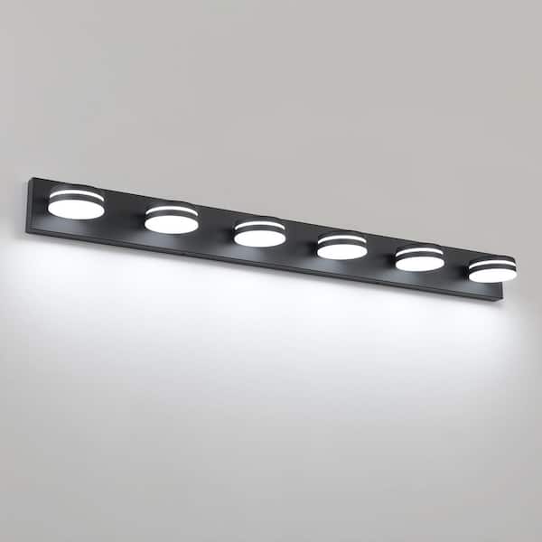 47 in. 4-Light Black LED Vanity Light with Dimmable 5500K Light and 270° Swivel Range Acrylic Shade